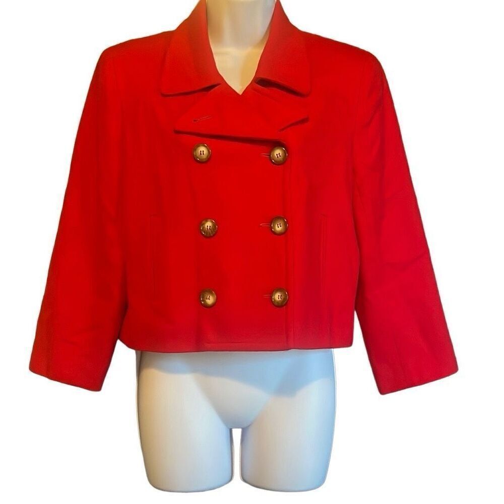Vintage CW Clifford & Wills Red Crop 100% Wool Peacoat Jacket Gold Buttons Sz 8P